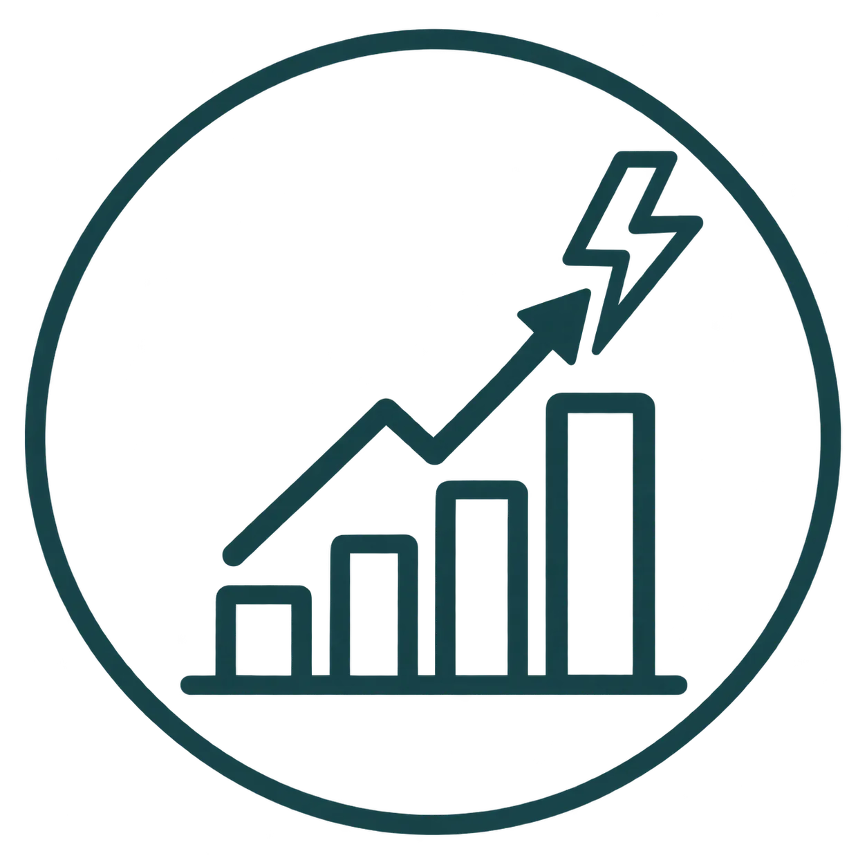 Dark green bar chart icon showing upward solar energy growth and electricity savings