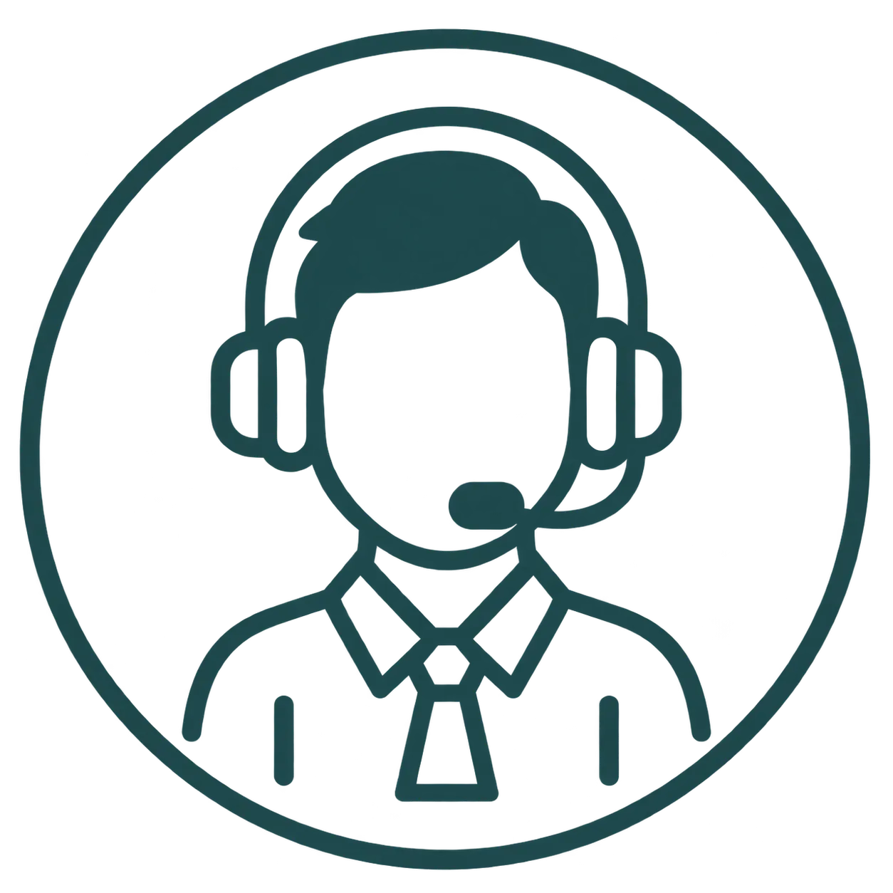 Dark teal outline icon of a support agent with a headset representing solar expert consultation