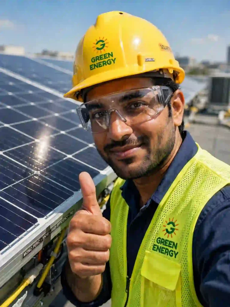 Certified solar engineer explaining solar panel installation details to client