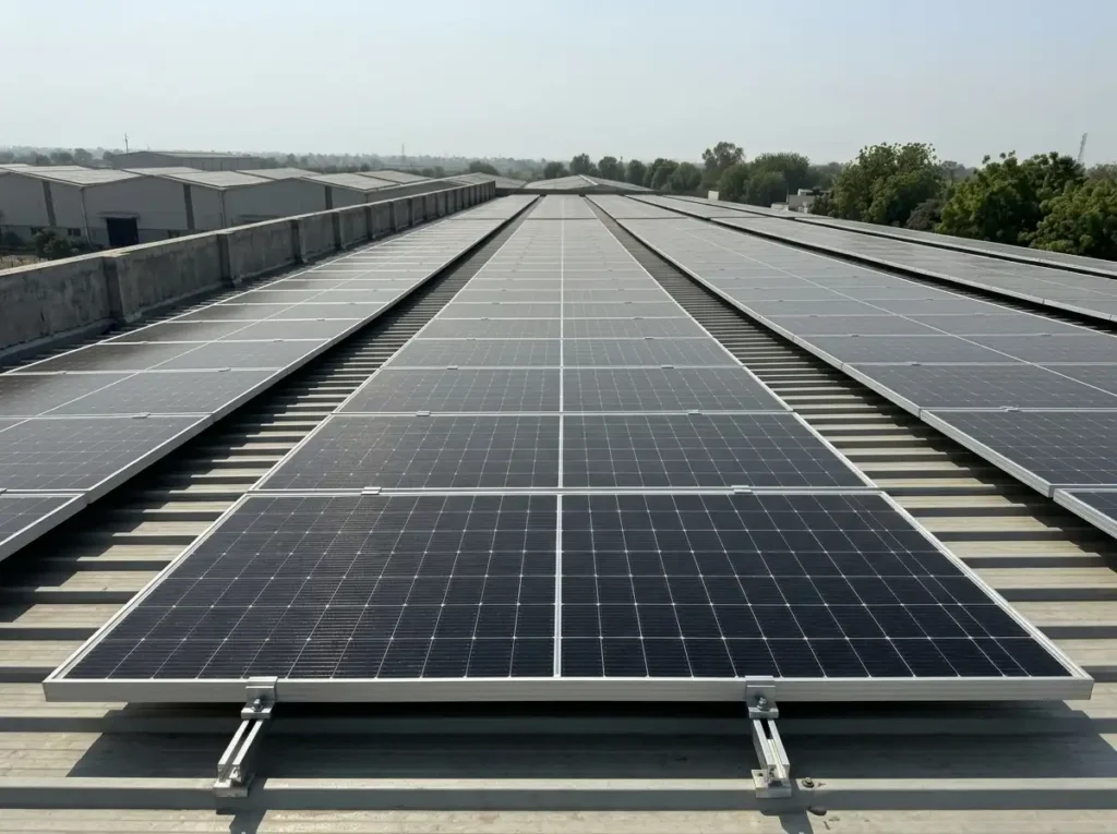 Solar Panel Installation in Vapi - Strata Geosystem 1,250 kWp Industrial Rooftop