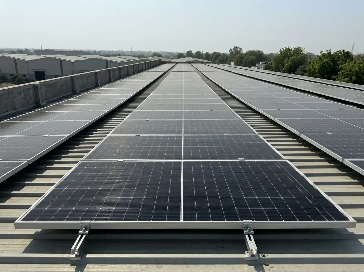 Solar Panel Installation in Vapi - Strata Geosystem 1,250 kWp Industrial Rooftop