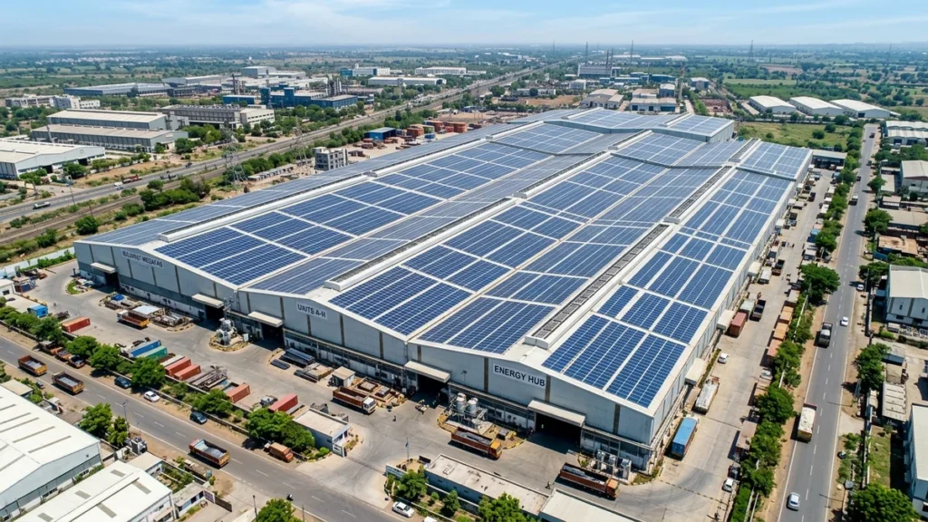 Industrial solar net metering Gujarat factory rooftop solar plant DGVCL grid connection